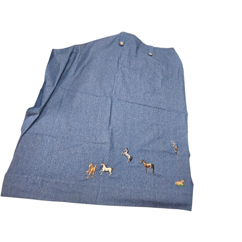 JCPenney Denim‎ Window Curtain Panel Blue Embroidered Horses Western USA